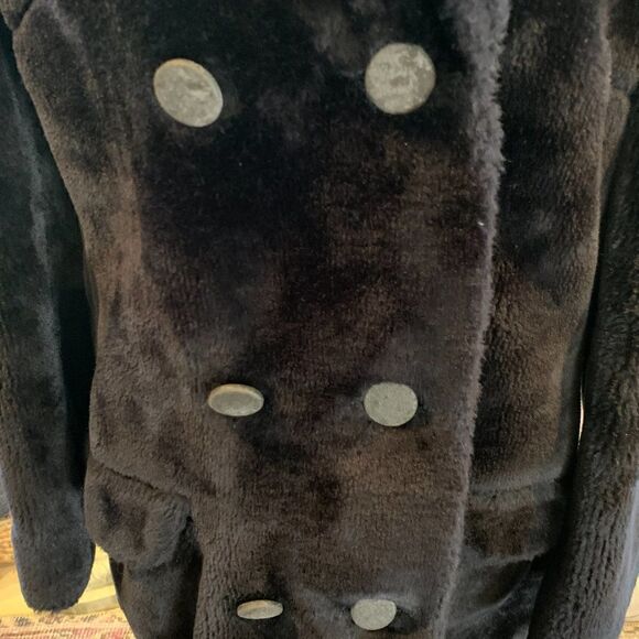 Lady Barry Vintage black faux fur double breasted coat with taffeta lining M - Picture 4 of 13